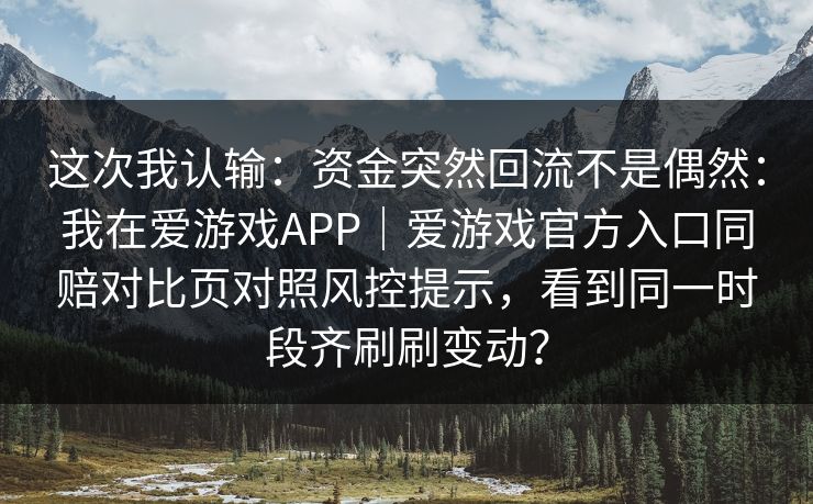 这次我认输：资金突然回流不是偶然：我在爱游戏APP｜爱游戏官方入口同赔对比页对照风控提示，看到同一时段齐刷刷变动？