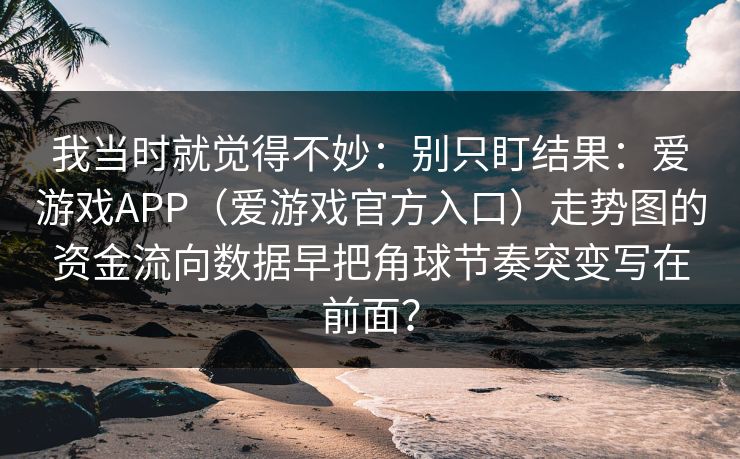 我当时就觉得不妙：别只盯结果：爱游戏APP（爱游戏官方入口）走势图的资金流向数据早把角球节奏突变写在前面？
