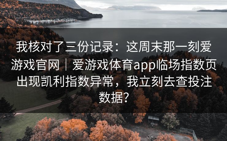 我核对了三份记录：这周末那一刻爱游戏官网｜爱游戏体育app临场指数页出现凯利指数异常，我立刻去查投注数据？