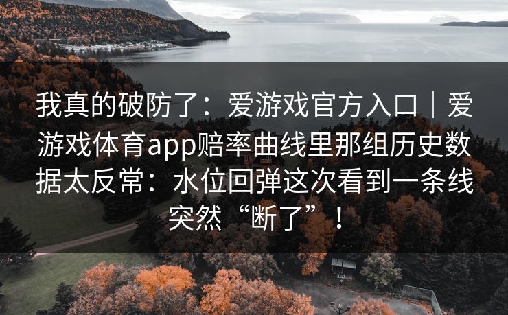 我真的破防了：爱游戏官方入口｜爱游戏体育app赔率曲线里那组历史数据太反常：水位回弹这次看到一条线突然“断了”！