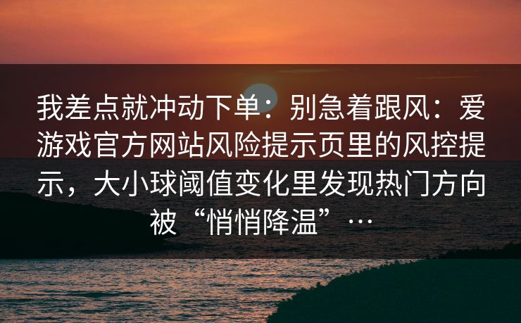 我差点就冲动下单：别急着跟风：爱游戏官方网站风险提示页里的风控提示，大小球阈值变化里发现热门方向被“悄悄降温”…